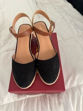 Womens Black Espadrille Slingback Wedge Sandals
